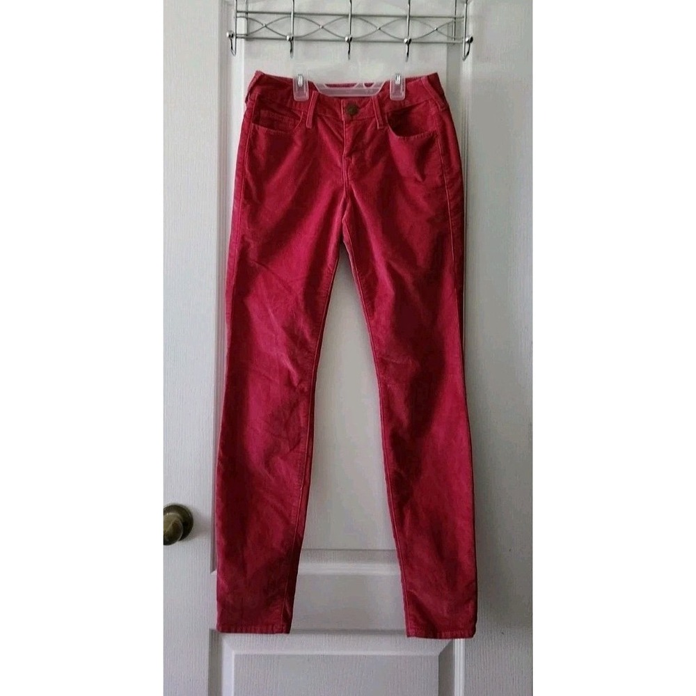 True Religion HALLE Womens Pants Red Velvet Texture Skinny‎ Stretch Size 26